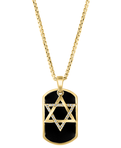 Shop Effy Collection Effy Men's Onyx & Diamond (1/5 Ct. T.w.) Star Of David Dog Tag 22" Pendant Necklace In 14k Gold