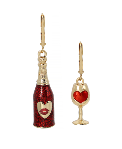 Shop Betsey Johnson Wine Mismatched Earrings In Red