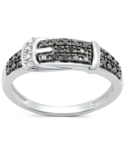 Macy's Black Diamond (1/8 Ct. T.w.) & White Diamond Accent Buckle Ring In Sterling Silver In Sterling Silver