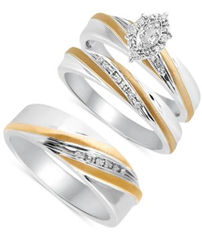 Shop Beautiful Beginnings Diamond Accent Engagement Ring Set For Her Band For Him In Sterling Silver 14k Gold
