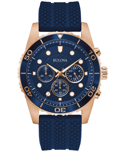Shop Bulova Men's Chronograph Classic Navy Silicone Strap Watch 43mm In Blue