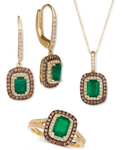 Le Vian Costa Smeralda Emerald Diamond Earrings Pendant Ring Collection In 14k Gold In Emerald