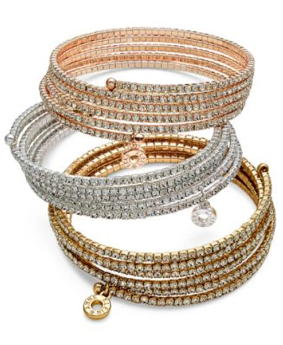Shop Anne Klein Multi Row Rhinestone Bracelets In Rose Gold