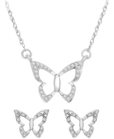 Wrapped Diamond Butterfly Pendant Necklace Earrings Jewelry Collection In 14k White Gold Created For Macys In White Gold