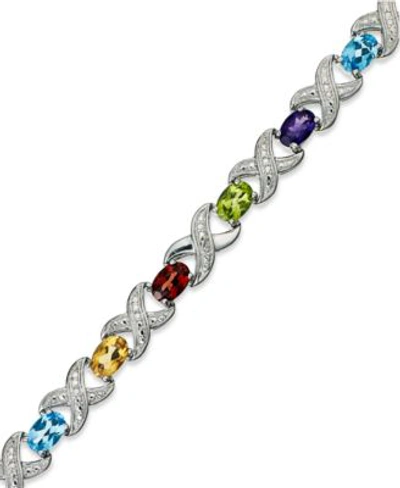 Shop Macy's Semi Precious Stone Diamond Accent X0 Link Bracelet Collection In Sterling Silver In London Blue Topaz