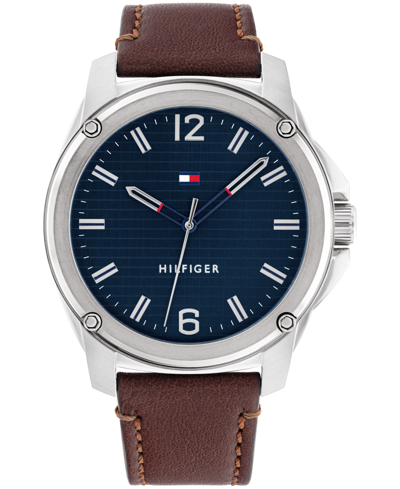 Shop Tommy Hilfiger Men's Brown Leather Strap Watch 44mm