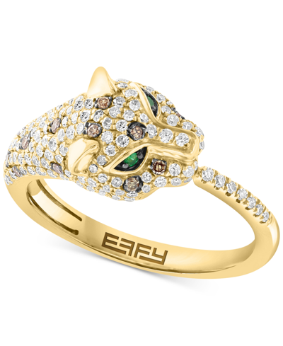 Shop Effy Collection Effy Diamond (5/8 Ct. T.w.) & Emerald Accent Panther Ring In 14k Gold In Yellow Gold