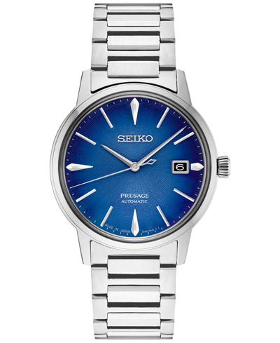 Shop Seiko Men's Automatic Presage Stainless Steel Bracelet Watch 40mm In Blue