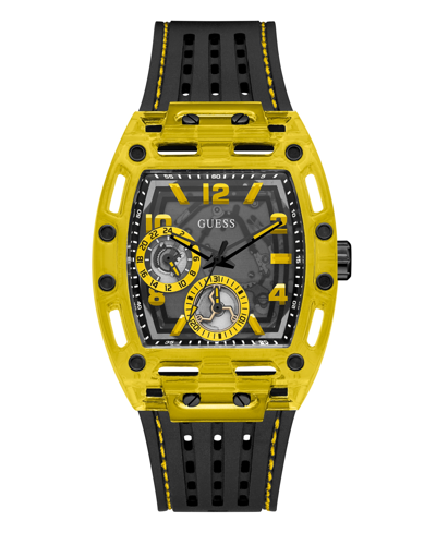 Shop Guess Men's Yellow Black Silicone Strap Watch 44mm