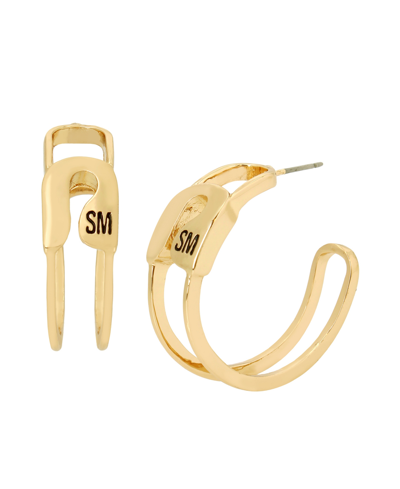 Shop Steve Madden Safety Pin Hoop Earrings In Shiny Gold-tone