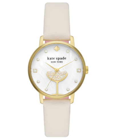 Shop Kate Spade Women's Metro Three-hand Champagne White Leather Strap Watch 34mm