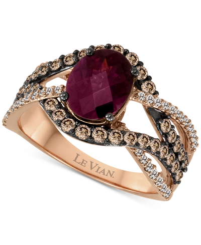 Shop Le Vian Raspberry Rhodolite (1-3/4 Ct. T.w.) & Diamond (7/8 Ct. T.w.) Swirl Ring In 14k Rose Gold