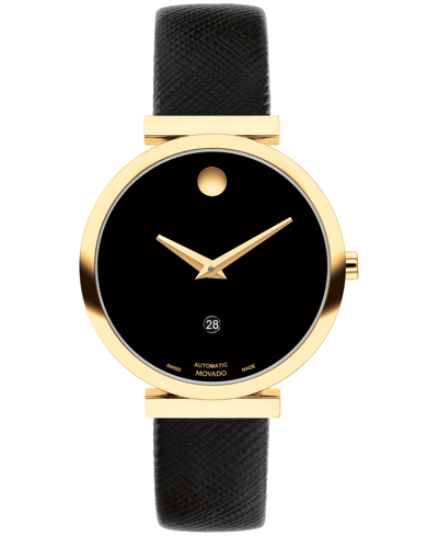 Shop Movado Women's Museum Classic Swiss Automatic Black Genuine Leather Strap Watch 32mm