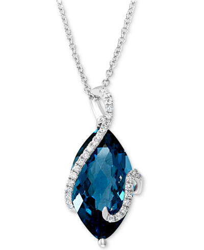 Shop Effy Collection Effy London Blue Topaz (6-7/8 Ct. T.w.) & Diamond (1/8 Ct. T.w.) Marquise 18" Pendant Necklace In 14