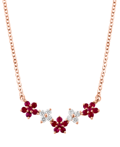 Lali Jewels Ruby (3/8 Ct. T.w.) & Diamond (3/8 Ct. T.w.) Flower Collar Necklace In 14k Rose Gold, 16" + 2" Exten In Ruby
