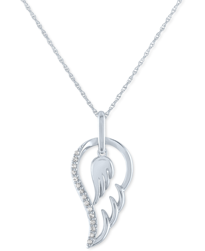 Macy's Diamond Angel Wing Pendant Necklace (1/10 Ct. T.w.) In Sterling Silver In Sterling Silver