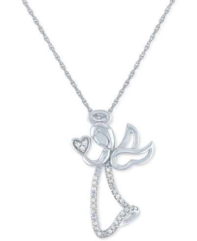 Macy's Diamond Angel Pendant Necklace (1/10 Ct. T.w.) In Sterling Silver In Sterling Silver