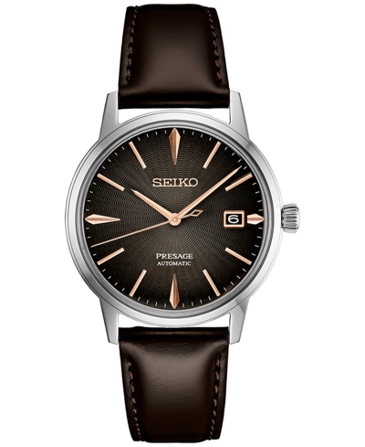 Shop Seiko Men's Automatic Presage Brown Leather Strap Watch 40mm In Charcoal