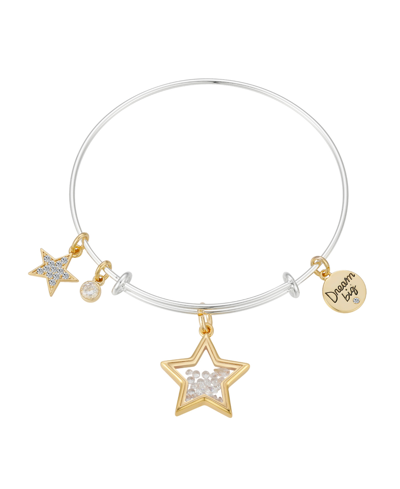 Shop Unwritten Two Tone Gold Flash-plated Star Shaker "dream Big" Bangle Bracelet In Gold Flash Plated/two-tone