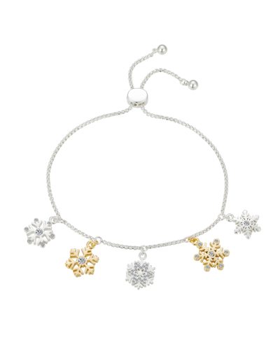 Shop Unwritten Two Tone Gold Flash-plated Crystal Multi Snowflake Bolo Bracelet In Gold Flash Plated/two-tone