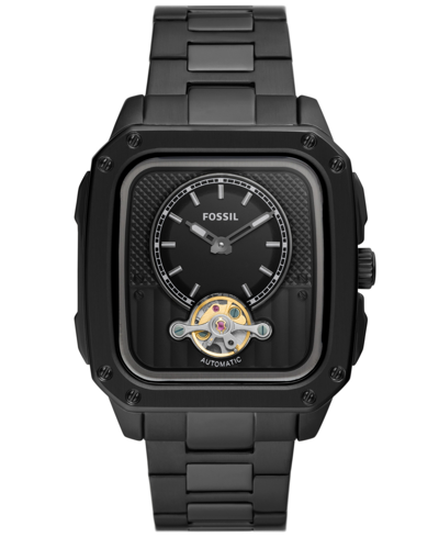 Shop Fossil Men's Inscription Automatic Black Stainless Steel Bracelet Watch, 42mm
