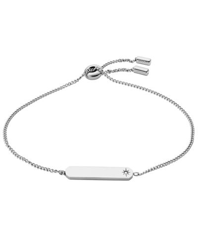 Shop Fossil Lane Stainless Steel Bar Chain Bracelet In Silver-tone