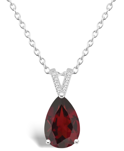 Shop Macy's Women's Garnet (3-1/3 Ct.t.w.) And Diamond Accent Pendant Necklace In Sterling Silver