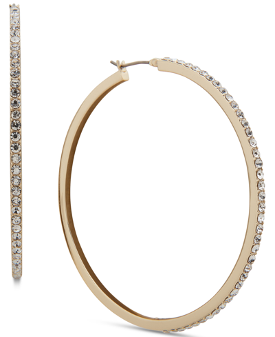 Shop Karl Lagerfeld Large Pave Hoop Earrings, 2.2" In Gold