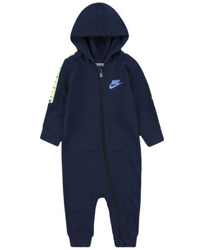Shop Nike Baby Boys Futura Taping Long Sleeve Hooded Coverall In Midnight Navy