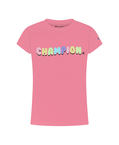 Shop Champion Big Girls Rainbow Bubble Letters Graphic T-shirt In Guava Pink