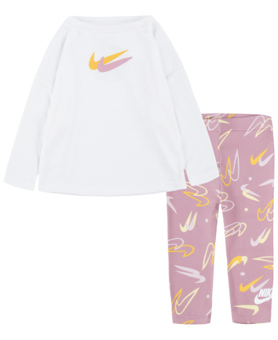 Shop Nike Baby Girls Long Sleeve Shirt And Leggings, 2 Piece Set In Elemental Pink