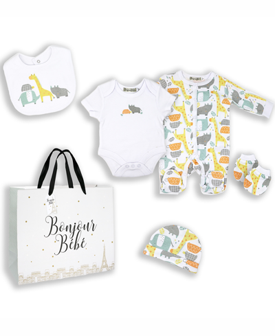 Shop Rock-a-bye Baby Boutique Baby Boys And Girls Colorful Zoo Layette Gift In Mesh Bag, 5 Piece Set In Multi And White
