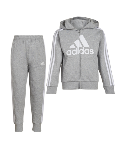 Shop Adidas Originals Adidas Little Boys Hooded Jacket And Pants, 2-piece Set In Medium Gray Heather