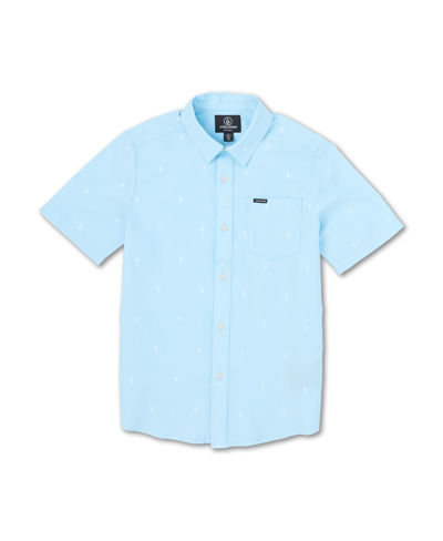 Shop Volcom Big Boys Short Sleeves Salford Woven Shirt In Washed Blue