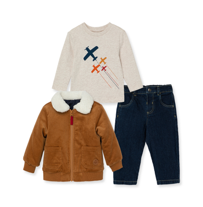 Shop Little Me Baby Boys Corduroy Jacket, T-shirt And Jeans, 3-piece Set In Blue