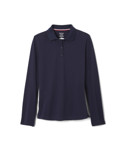 Shop French Toast Big Girls Long Sleeve Stretch Pique Polo Shirt In Navy