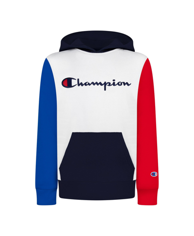 Champion Boys Color Blocked Script Sweatshirt In White/navy/bozetto Blue/new Red | ModeSens