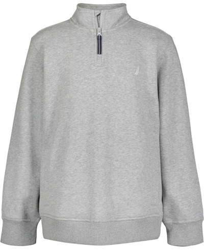 Shop Nautica Little Boys Fleece Mock Neck Pullover Sweatshirt In Heather Gray