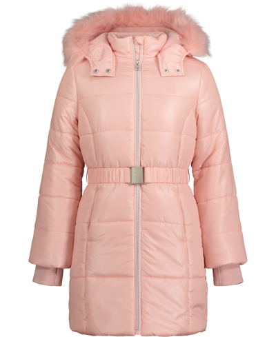 Shop Calvin Klein Little Girls Shimmer Monochromatic Hooded Jacket In Silver-tone Pink