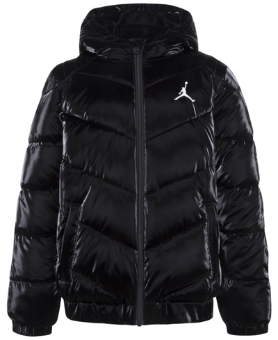 Jordan Big Girls Shiny Chevron Quilting Jacket In Black | ModeSens