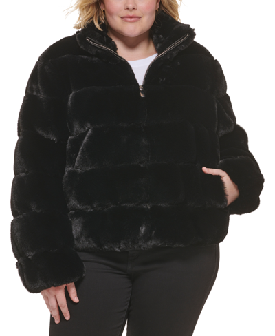Shop Calvin Klein Women's Plus Size Faux-fur Coat In Black