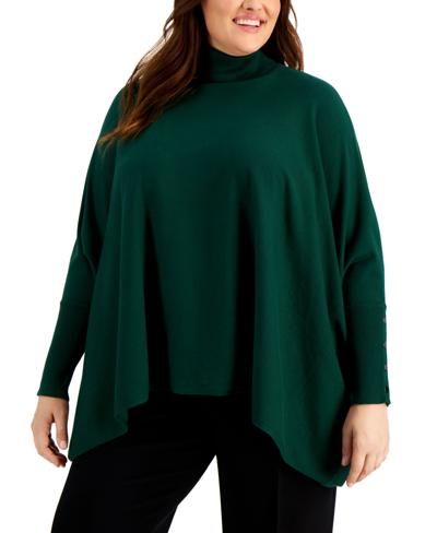 Shop Alfani Plus Size Turtleneck Poncho Sweater, Created For Macy's In Cedar Balsam