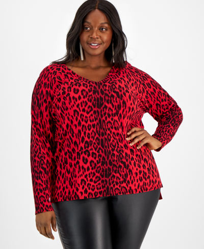 Shop Inc International Concepts Leopard-print V-neck Sweater, Created For Macy's In Red Leopard