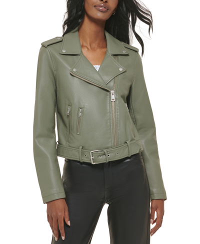 Levi's Plus Size Faux Leather Belted Motorcycle Jacket In Sage | ModeSens