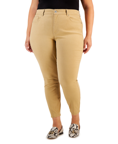 Shop Celebrity Pink Trendy Plus Size High Rise Skinny Jeans In Khaki