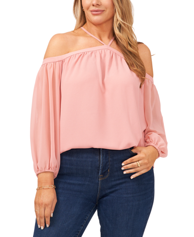 Shop 1.state Trendy Plus Size Cold-shoulder Blouse In Blush