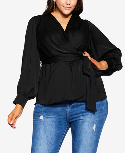 Shop City Chic Trendy Plus Size Opulent High Low V-neck Top In Black