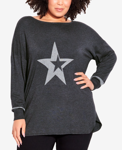 Shop Avenue Plus Size Abstract Star Long Sleeve Sweater In Charcoal