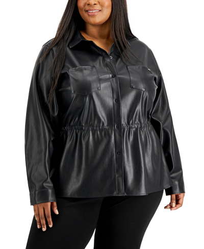 Hijsen klok Feest Calvin Klein Plus Size Cinched Faux-leather Shirt In Black | ModeSens