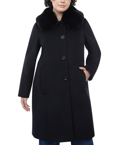 Shop Anne Klein Women's Plus Size Faux-fur Club-collar Coat In Black